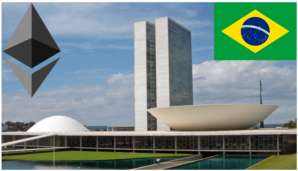 ethereum logo near brazil flag