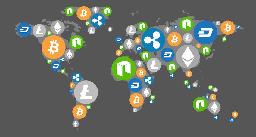 Cryptocurrency World Map illustration
