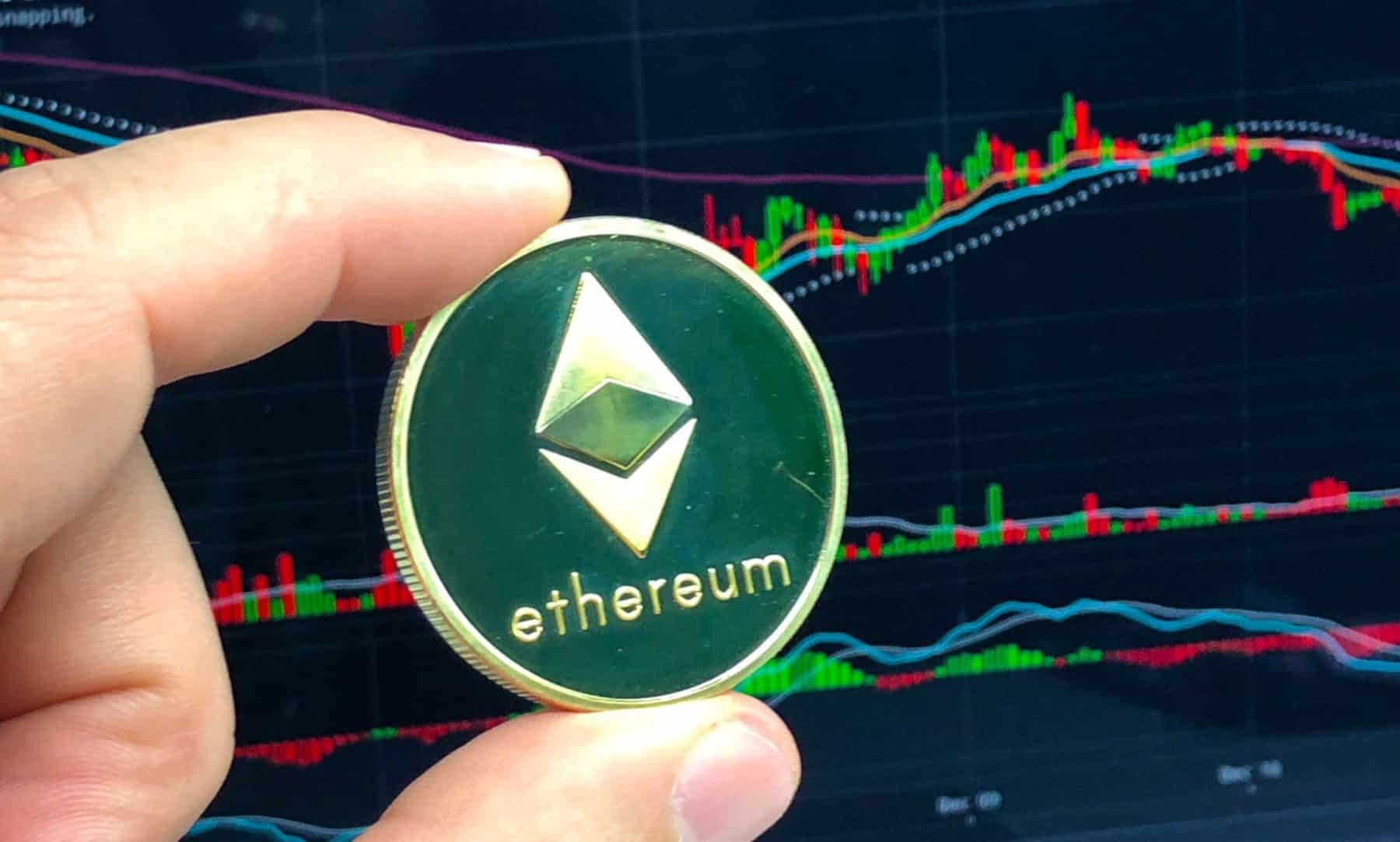 Ethereum in front of trading screen