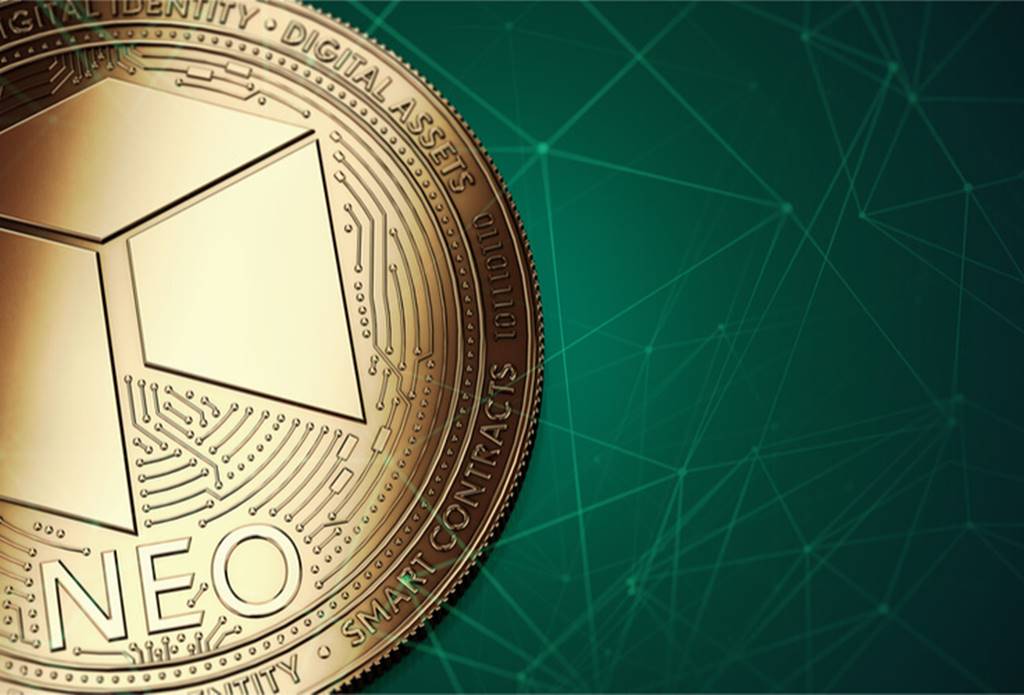 neo golde coin on green background