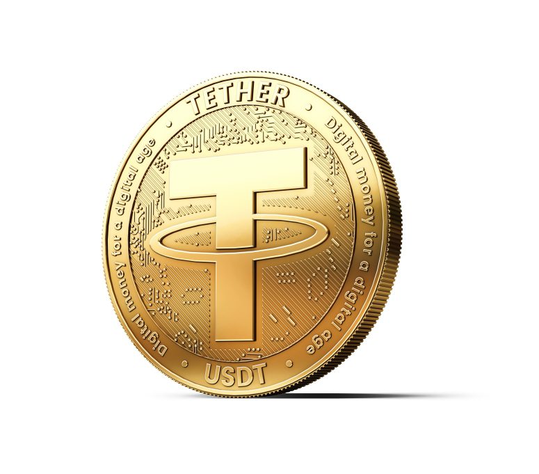 Golden Tether USDT cryptocurrency physical concept