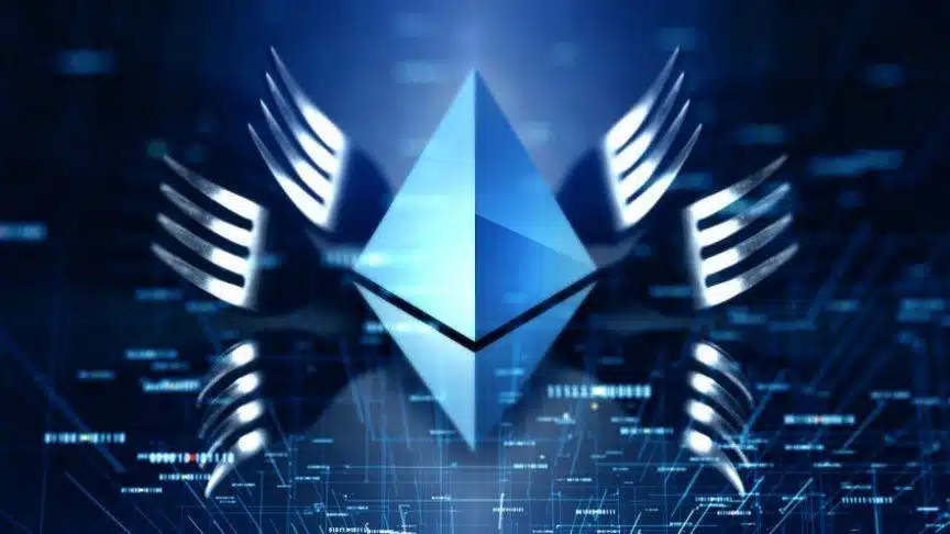 ethereum hard fork illustration Ethereum logo on sunset background Difference between Ethereum and Ethereum Classic