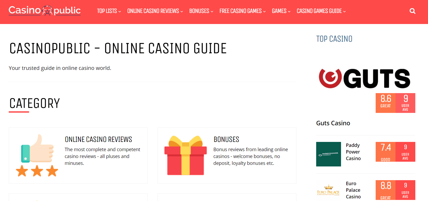 casinopublic website itnerface