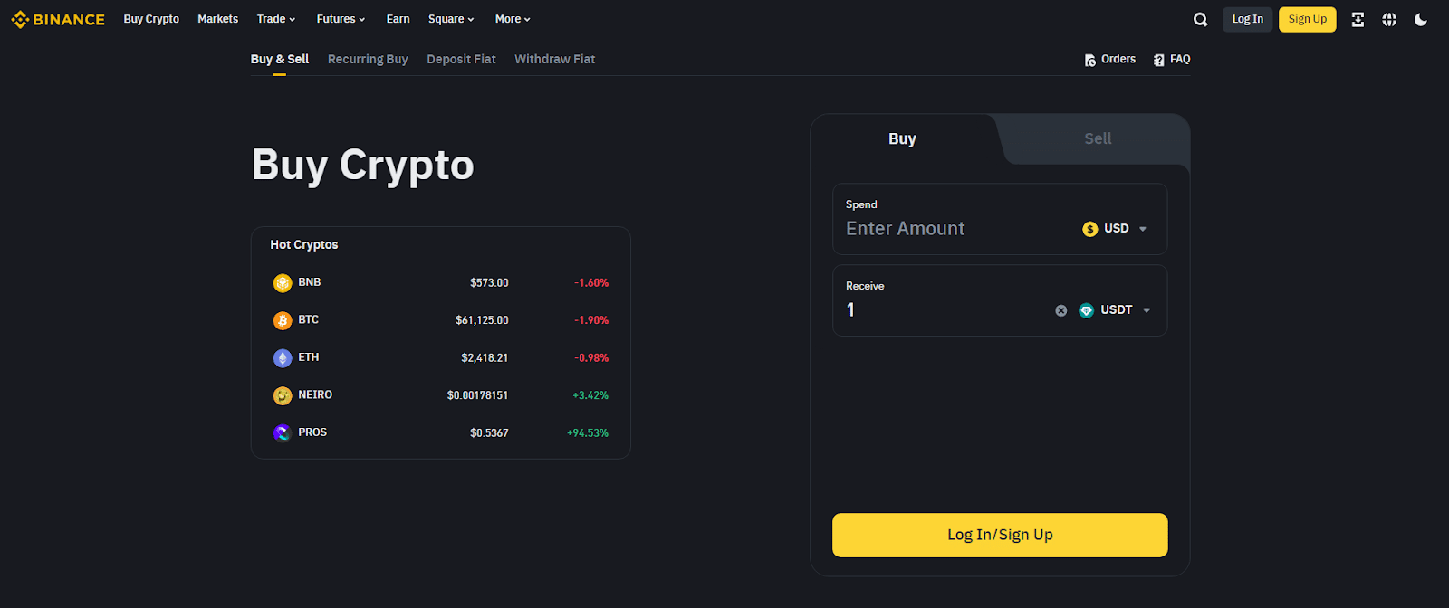 Buying Bitcoin on Binance