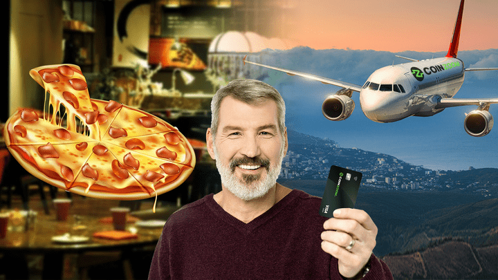 pizza,a card and a plane