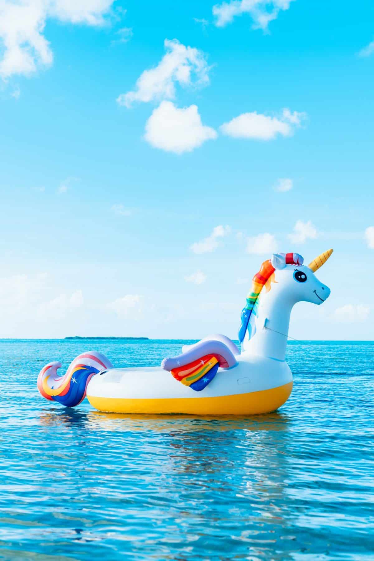 inflatable unicorn in the sea