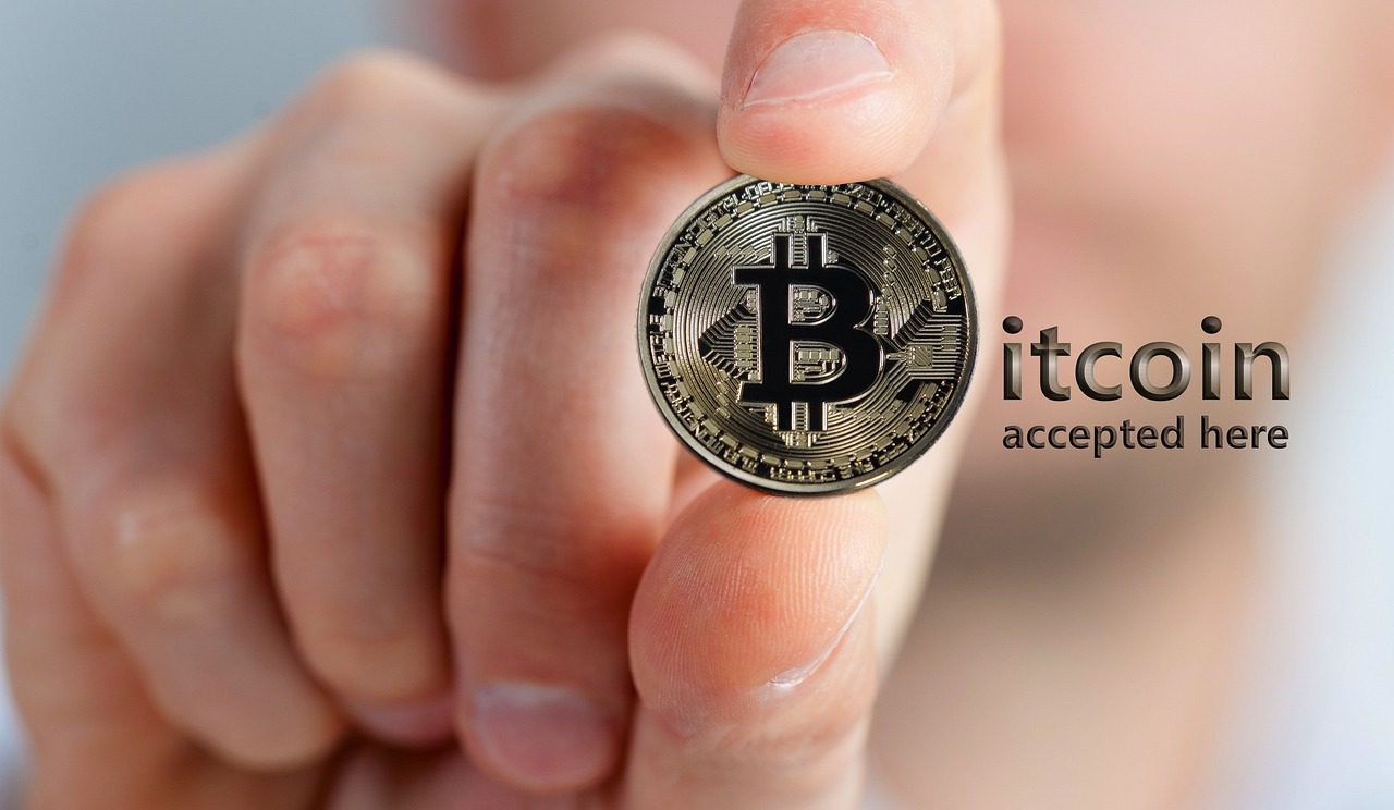 Hand holding a Bitcoin