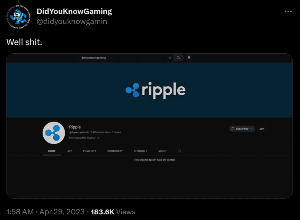 YouTube Takes Action To Stop XRP Crypto Scammers from Hacked Channel 1 https://usethebitcoin.com/wp-content/uploads/2023/05/image-2.png UseTheBitcoin image 1