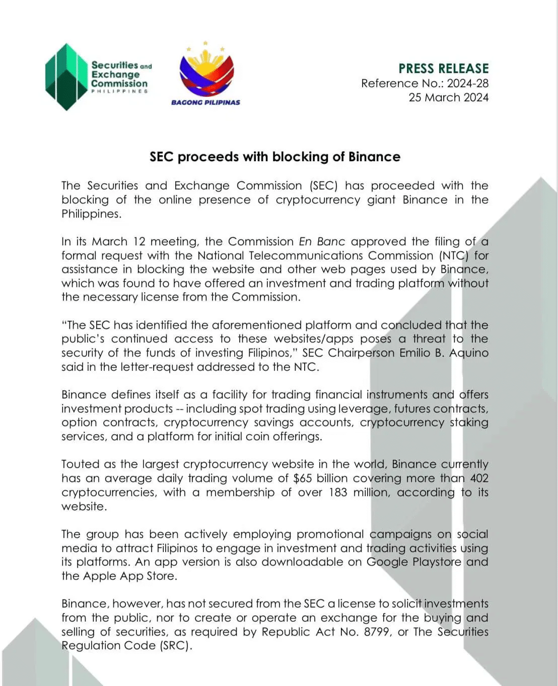 Philippine SEC Proceeds To Block Binance, Citing Threat To Security Of Investor Funds 1 https://usethebitcoin.com/wp-content/uploads/2024/03/sec-binance.png UseTheBitcoin image 51