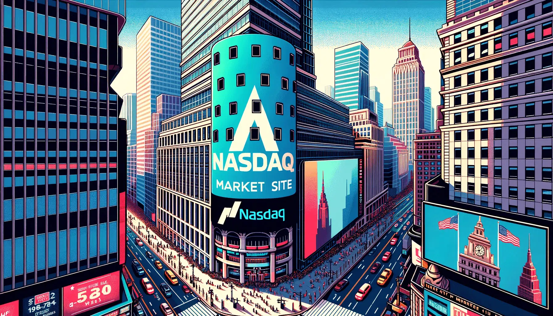 DALL E 2023 10 24 08 00 11 Vector design of the NASDAQ market site tower in Times Square capturing its iconic structure and prominently displaying the NASDAQ logo without any a b178db0b98.png