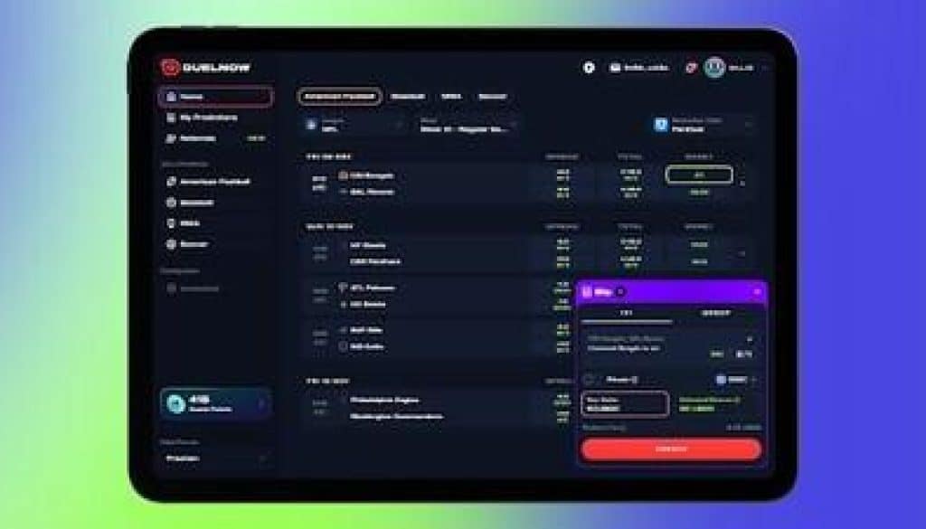 The recently updated DuelNow user interface simplifies the process of joining and creating sports predictions.