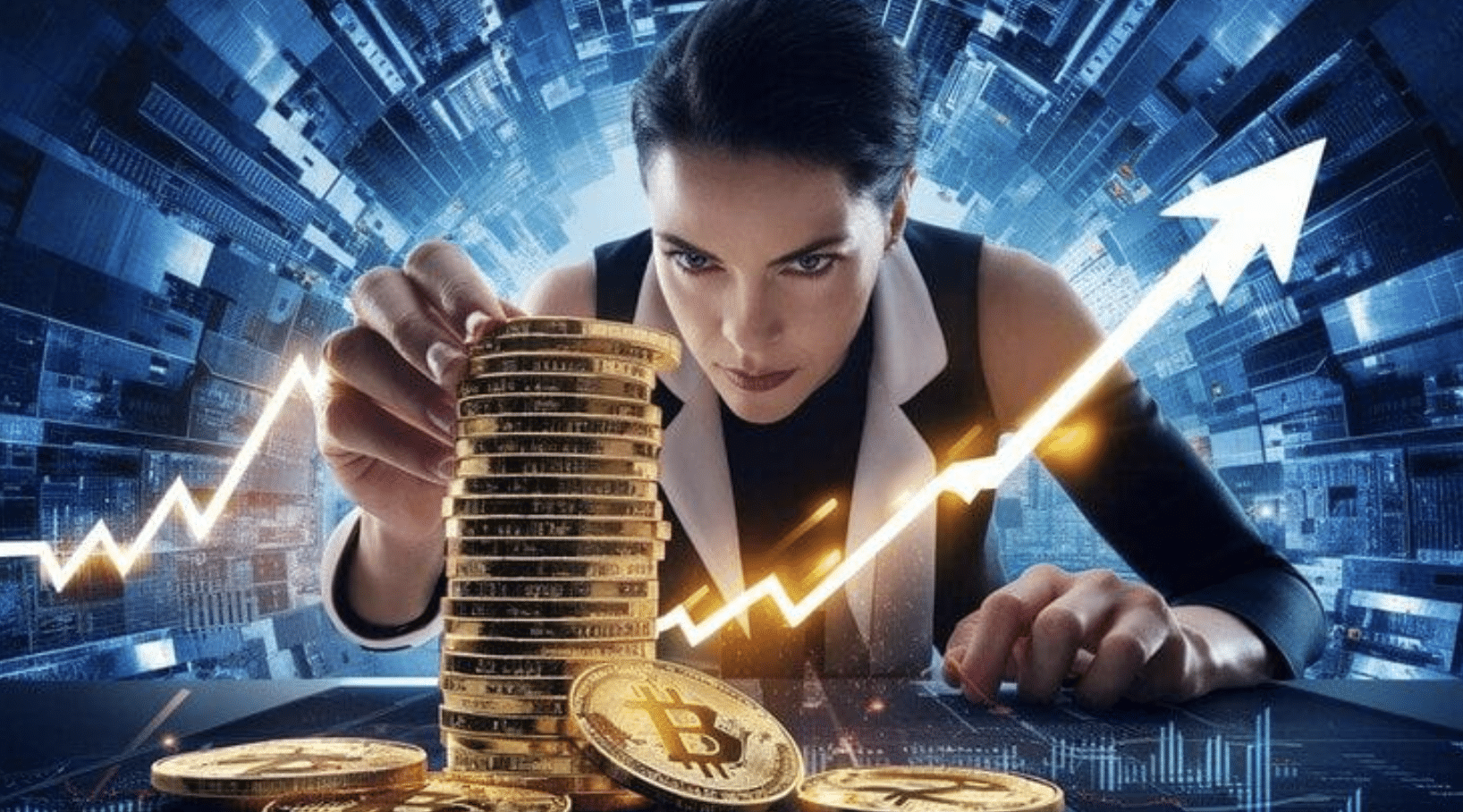 woman with bitcoins