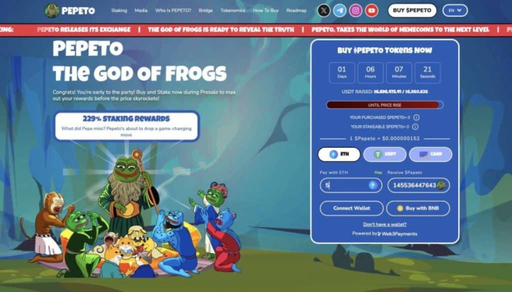 Ethereum Based mostly Meme Coin Pepeto Presale Previous .6 Million as Alternate Demo Launches | UseTheBitcoin