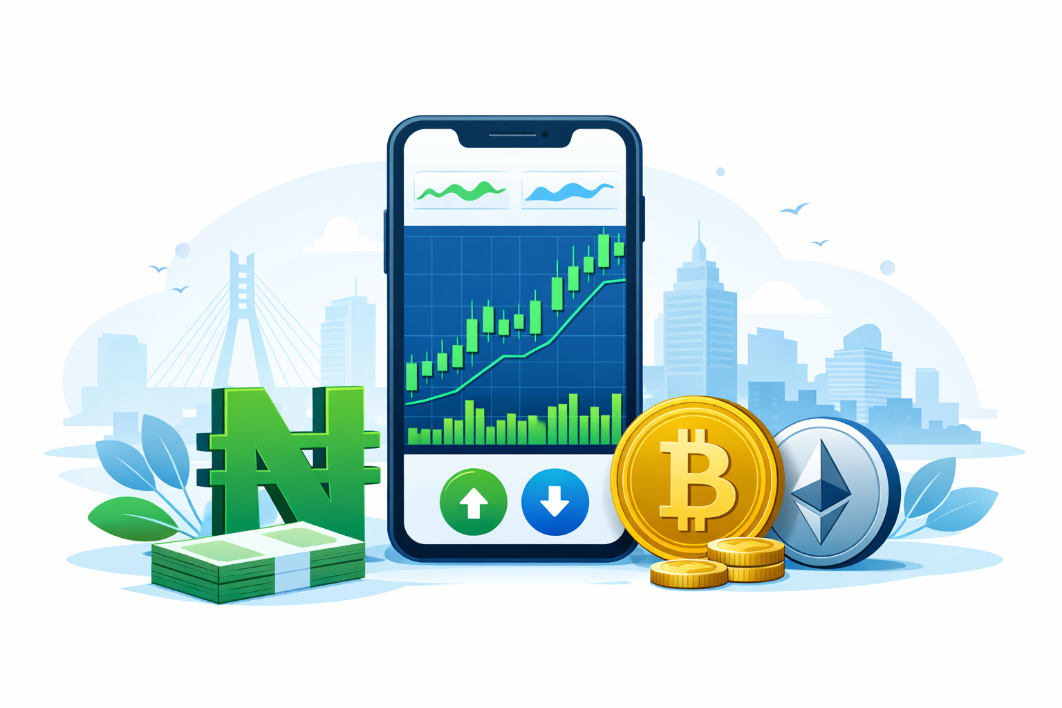 Crypto Exchange and Coins in the Background.