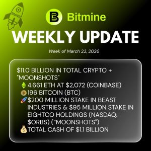 Home 233 UseTheBitcoin Bitmine Immersion Technologies (BMNR) Announces ETH Holdings Reach 4.661 Million Tokens, and Total Crypto and Total Cash Holdings of $11.0 Billion