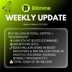 Home 243 UseTheBitcoin Bitmine Immersion Technologies (BMNR) Announces ETH Holdings Reach 4.661 Million Tokens, and Total Crypto and Total Cash Holdings of $11.0 Billion