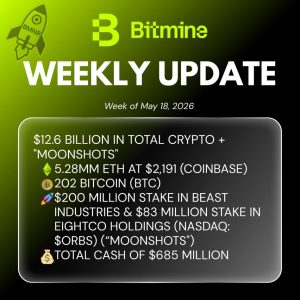 Home 230 UseTheBitcoin Bitmine Immersion Technologies (BMNR) Announces ETH Holdings Reach 5.28 Million Tokens, and Total Crypto and Total Cash Holdings of $12.6 Billion