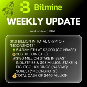 Home 230 UseTheBitcoin Bitmine Immersion Technologies (BMNR) Announces ETH Holdings Reach 5.42 Million Tokens, and Total Crypto and Total Cash Holdings of $11.6 Billion