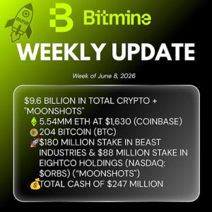 Home 26 UseTheBitcoin Bitmine Immersion Technologies (BMNR) Announces ETH Holdings Reach 5.54 Million Tokens, and Total Crypto and Total Cash Holdings of $9.6 Billion