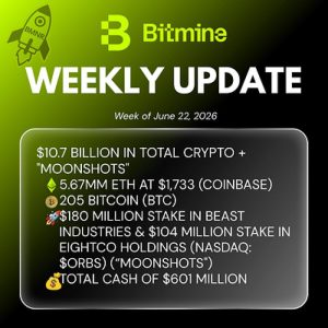 Home 26 UseTheBitcoin Bitmine Reports 5.67M ETH Holdings, Total Assets Reach $10.7B