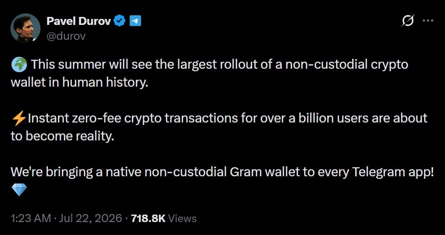 Pavel Durov's Gram Wallet Lands on Telegram This Summer 1 https://usethebitcoin.com/wp-content/uploads/2026/07/image1-34.png UseTheBitcoin durov