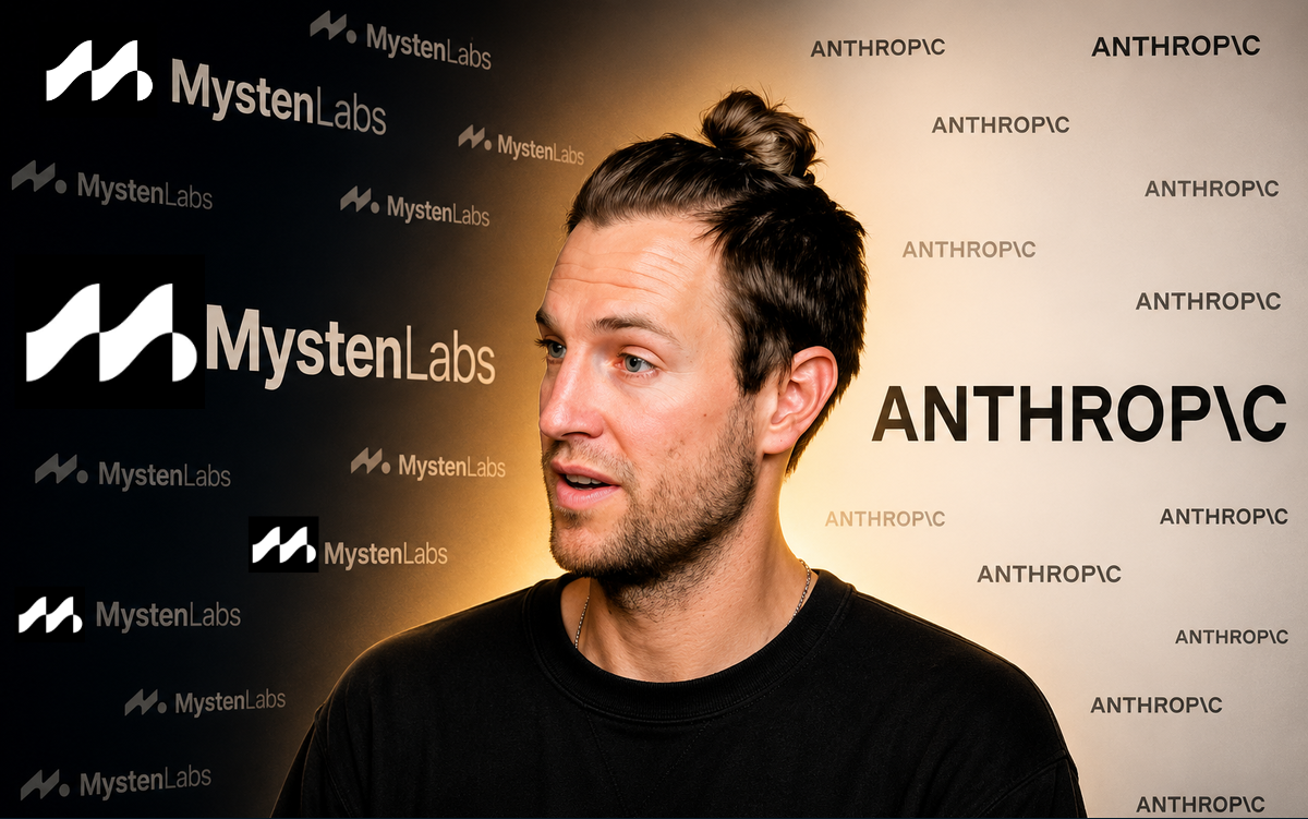 Sam Blackshear portrait with Mysten Labs and Anthropic branded background, highlighting his transition from Mysten Labs to Anthropic.