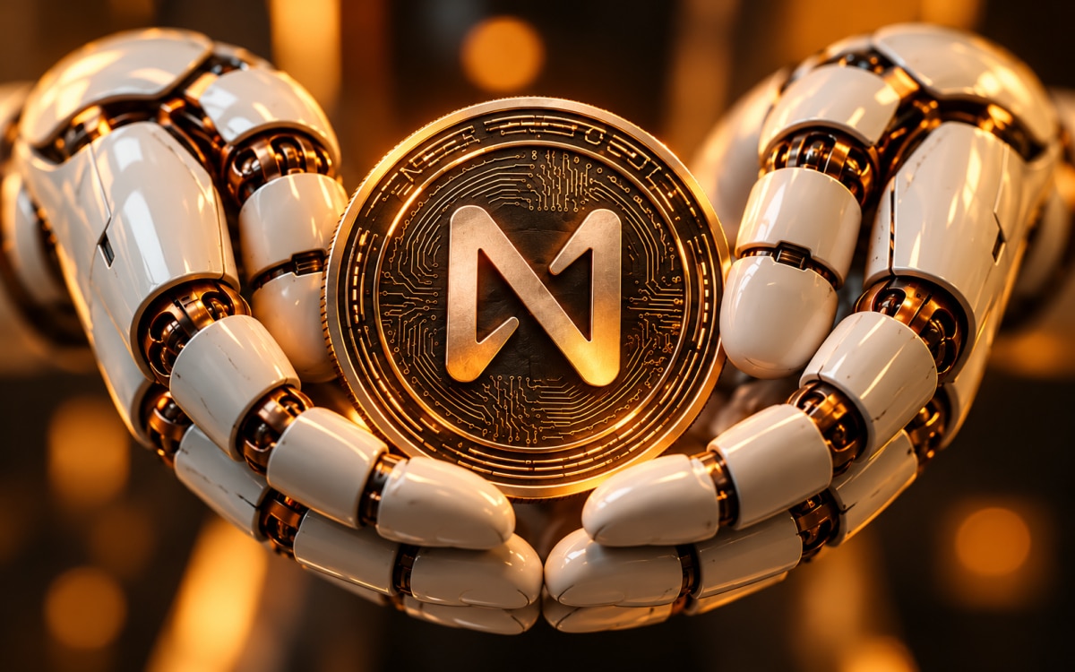 Robot hands presenting a NEAR token
