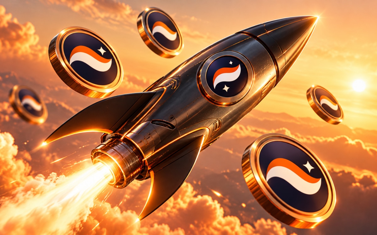 Starknet rocket through golden skies